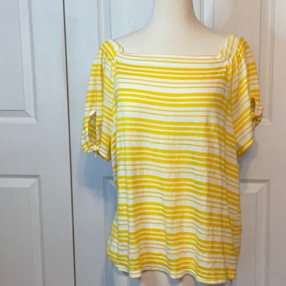 Fred David Yellow White Striped Off Shoulder Top‎ XL